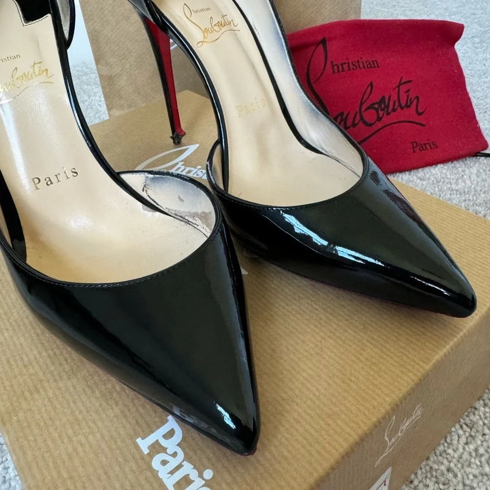 Christian Louboutin Black Patent Leather Pointed-Toe Pumps